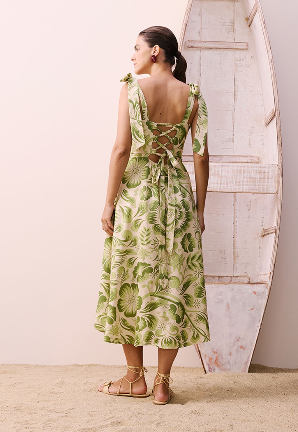 Vestido Midi Amarração Estampado Dois Amores