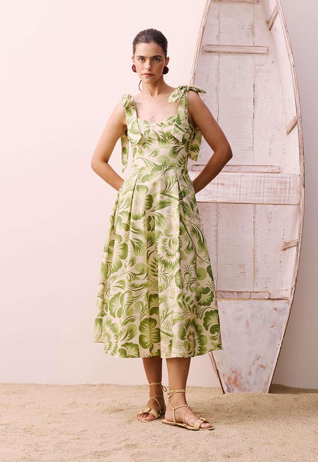 Vestido Midi Amarração Estampado Dois Amores