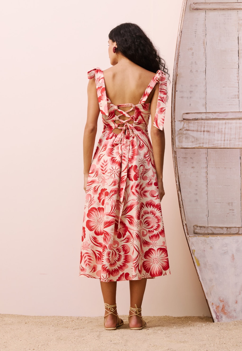 Vestido Midi Amarração Estampado Dois Amores