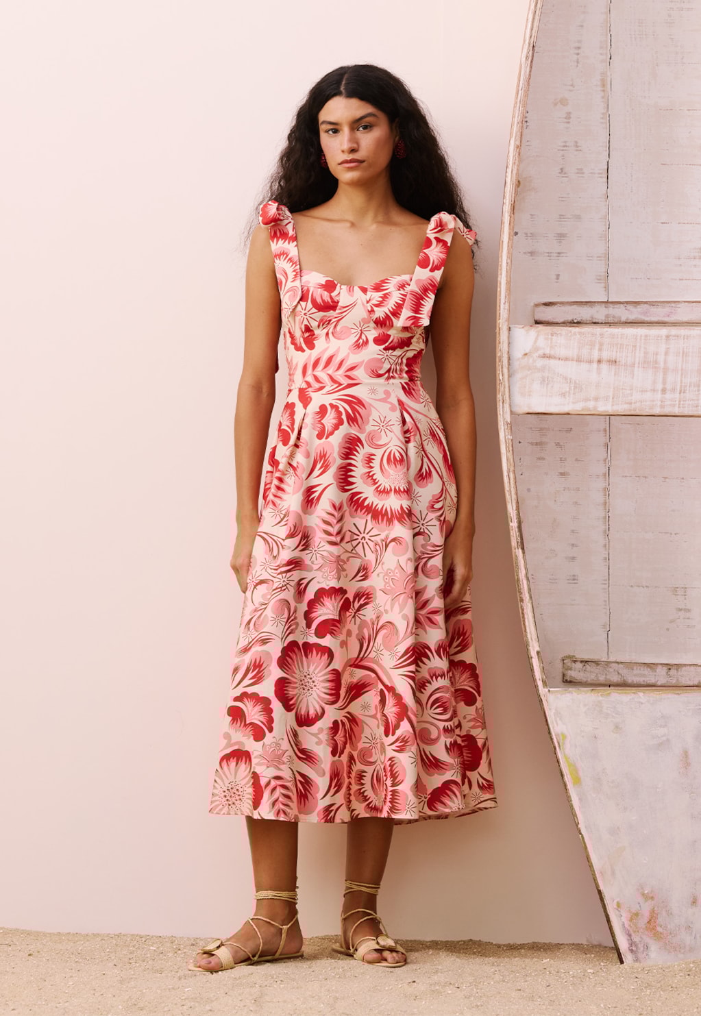 Vestido Midi Amarração Estampado Dois Amores