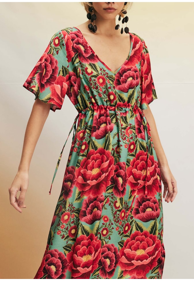 Vestido Midi Amplo Estampado Flor Paraense