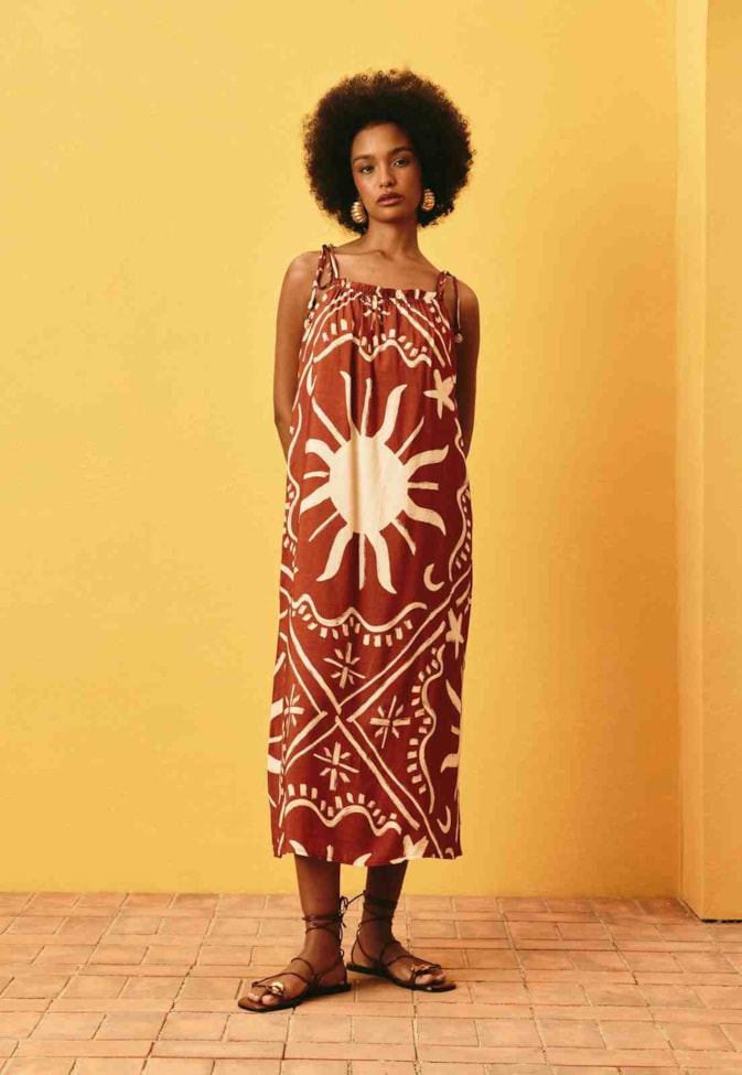 Vestido Midi Amplo Estampado Solar