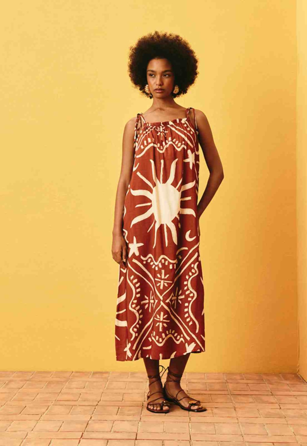 Vestido Midi Amplo Estampado Solar