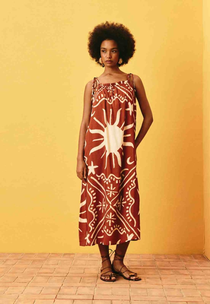 Vestido Midi Amplo Estampado Solar