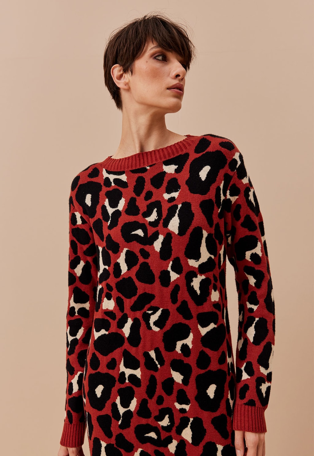 Vestido Midi Animal Print Tricot
