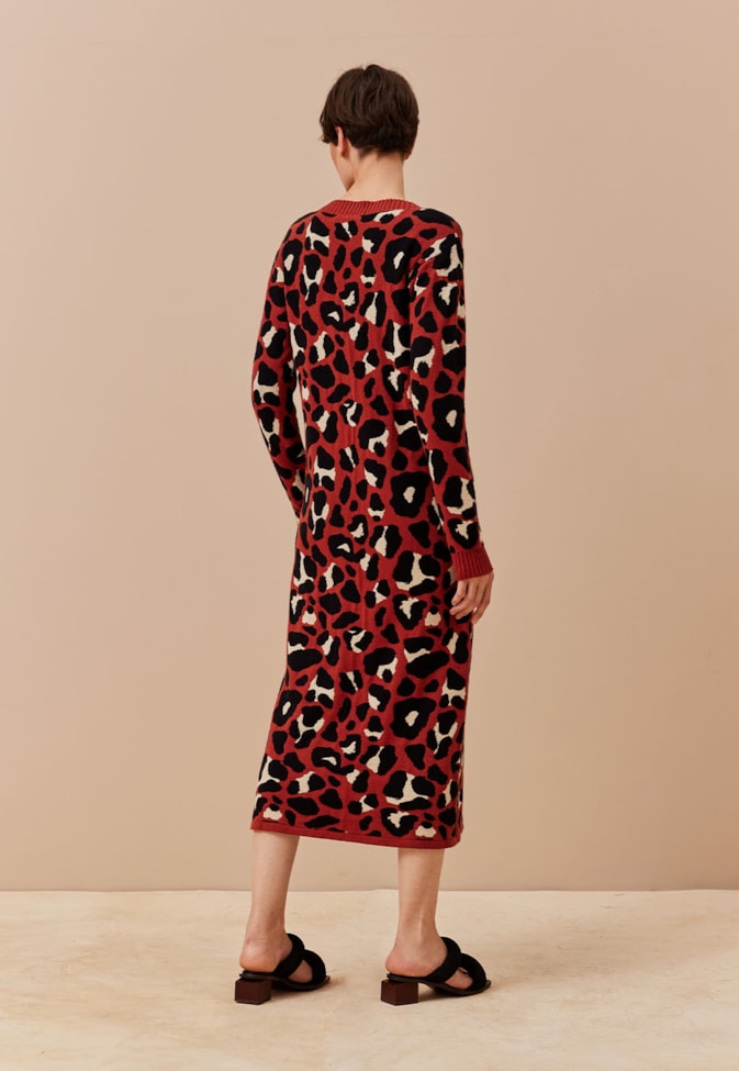 Vestido Midi Animal Print Tricot