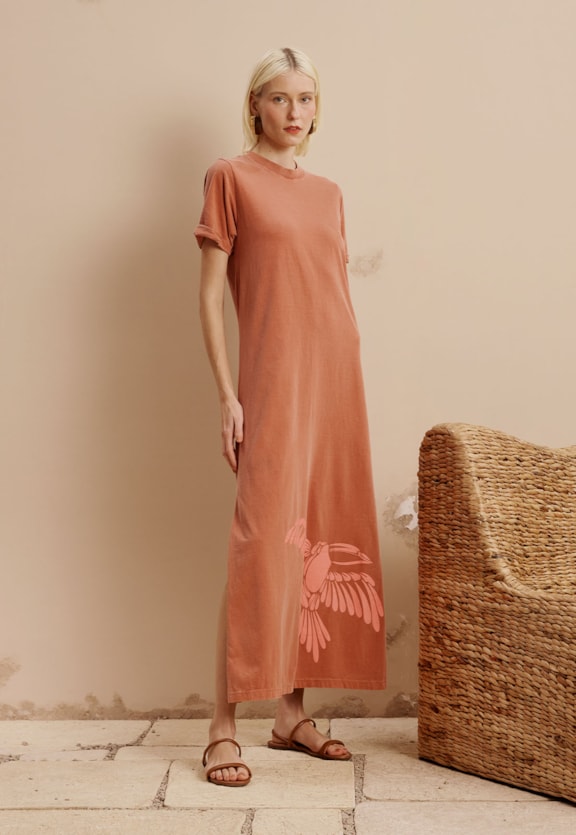 Vestido Midi Babado com Silk Vista Frontal