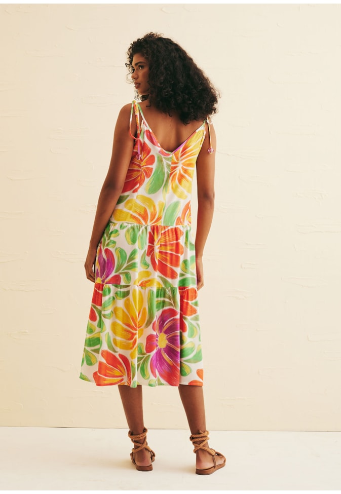 Vestido Midi Babado Estampado Punta Chica