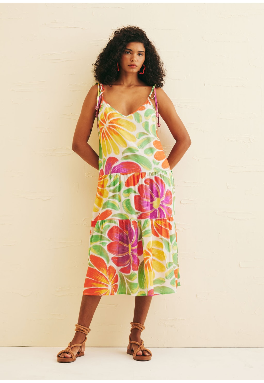 Vestido Midi Babado Estampado Punta Chica