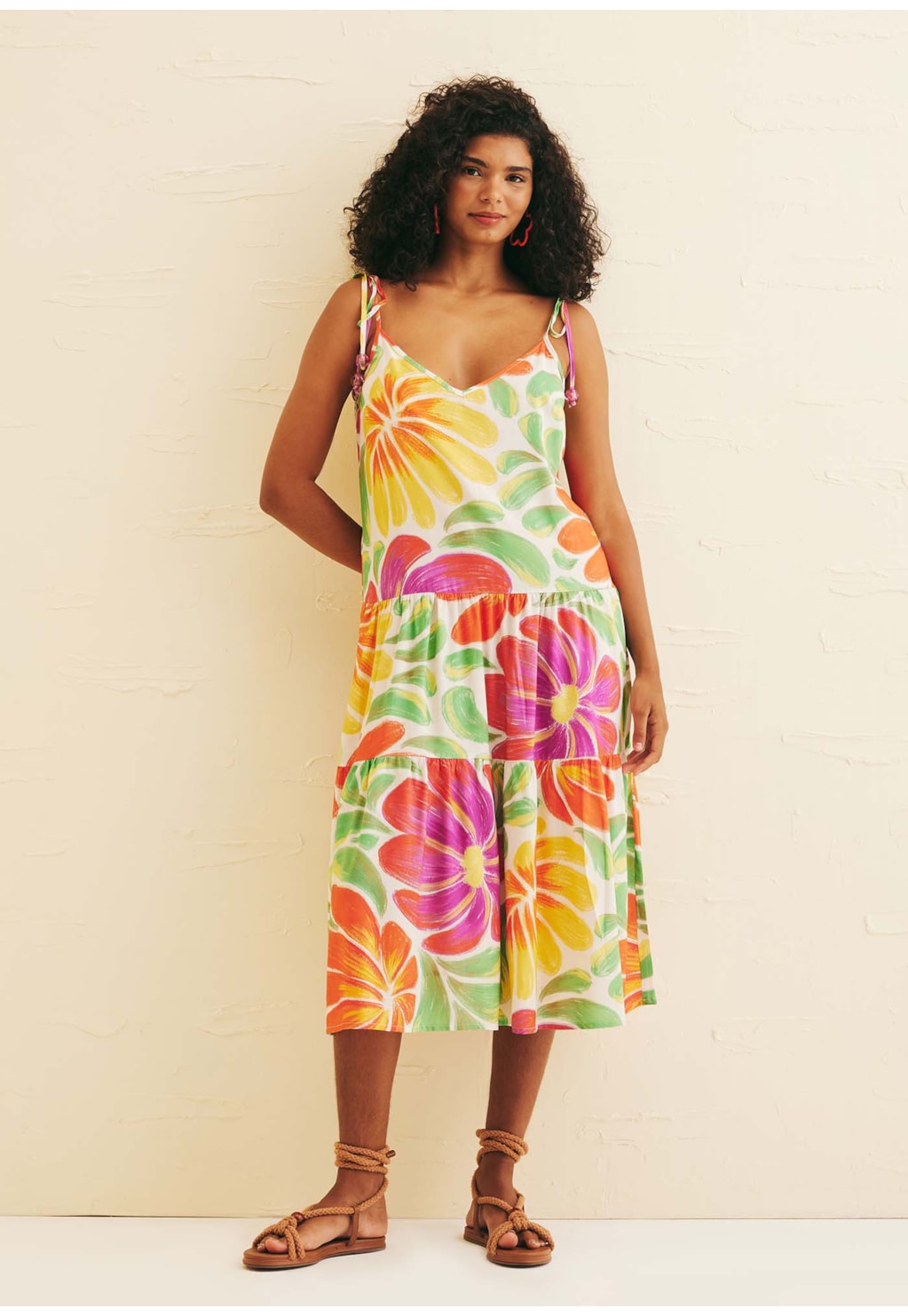 Vestido Midi Babado Estampado Punta Chica