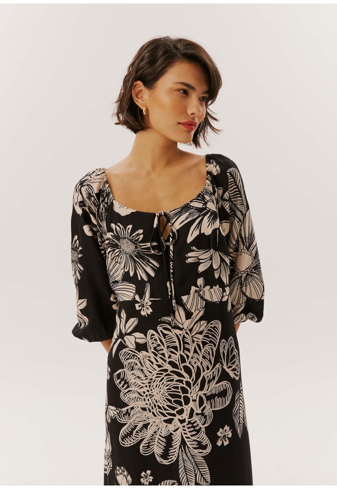 Vestido Midi Bata Estampado Pradaria