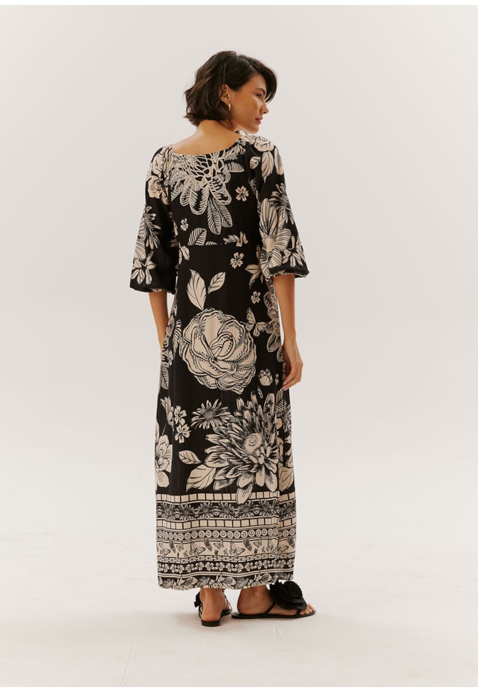 Vestido Midi Bata Estampado Pradaria