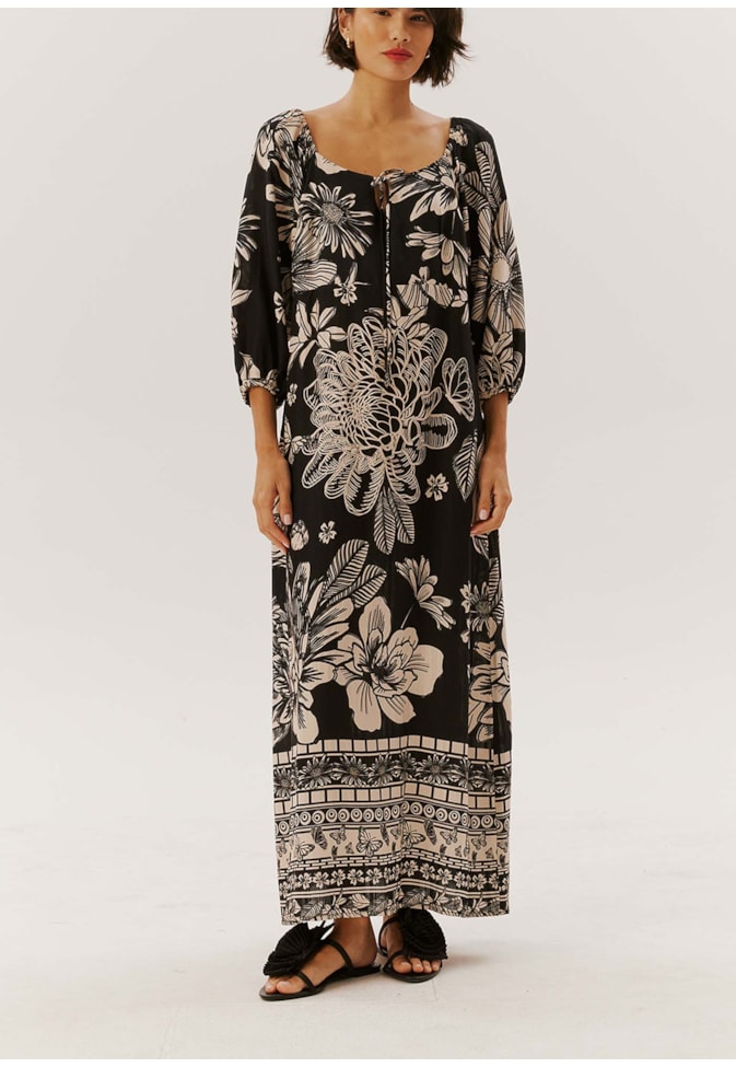 Vestido Midi Bata Estampado Pradaria