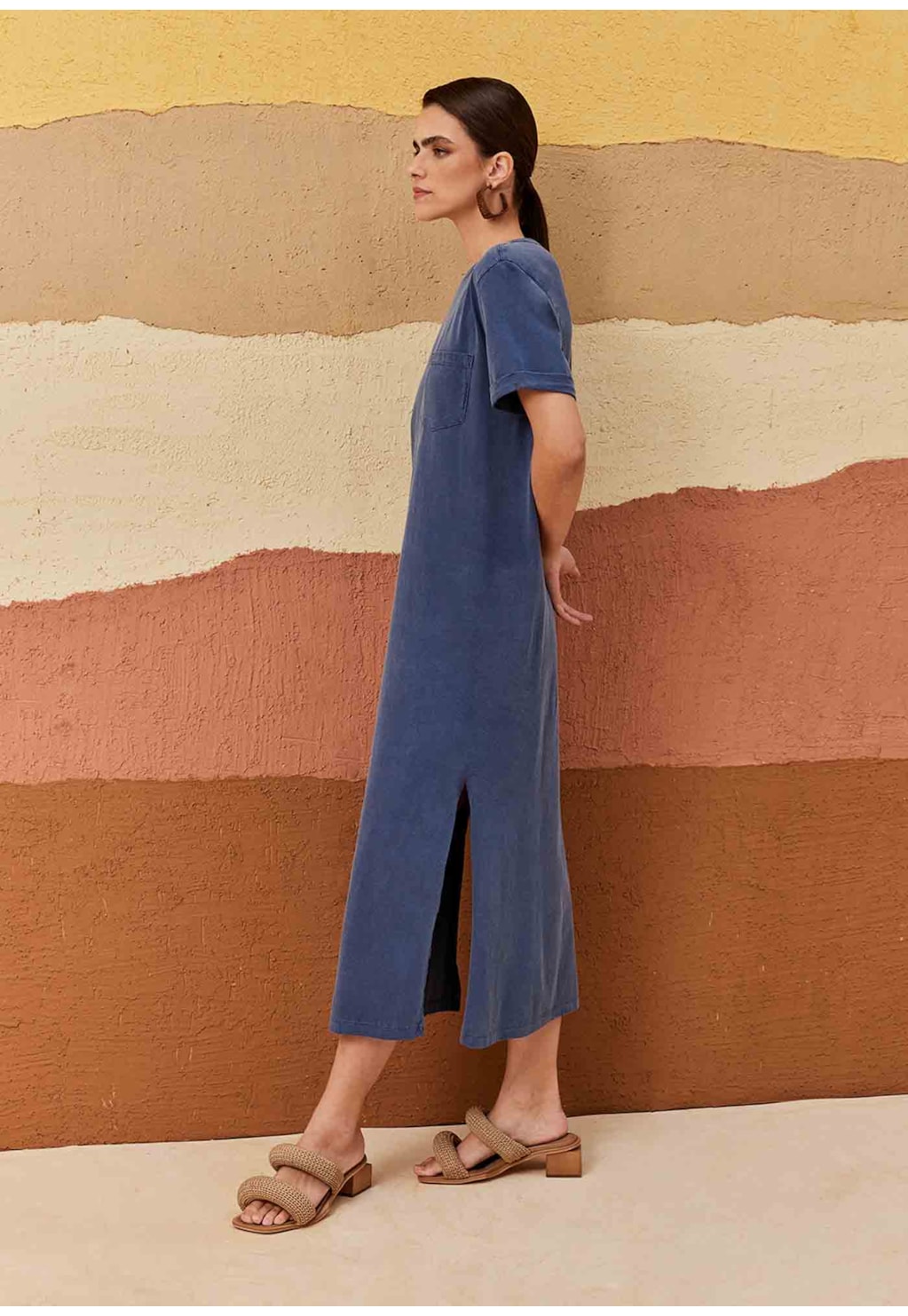 Vestido Midi Bolsinho Estonado