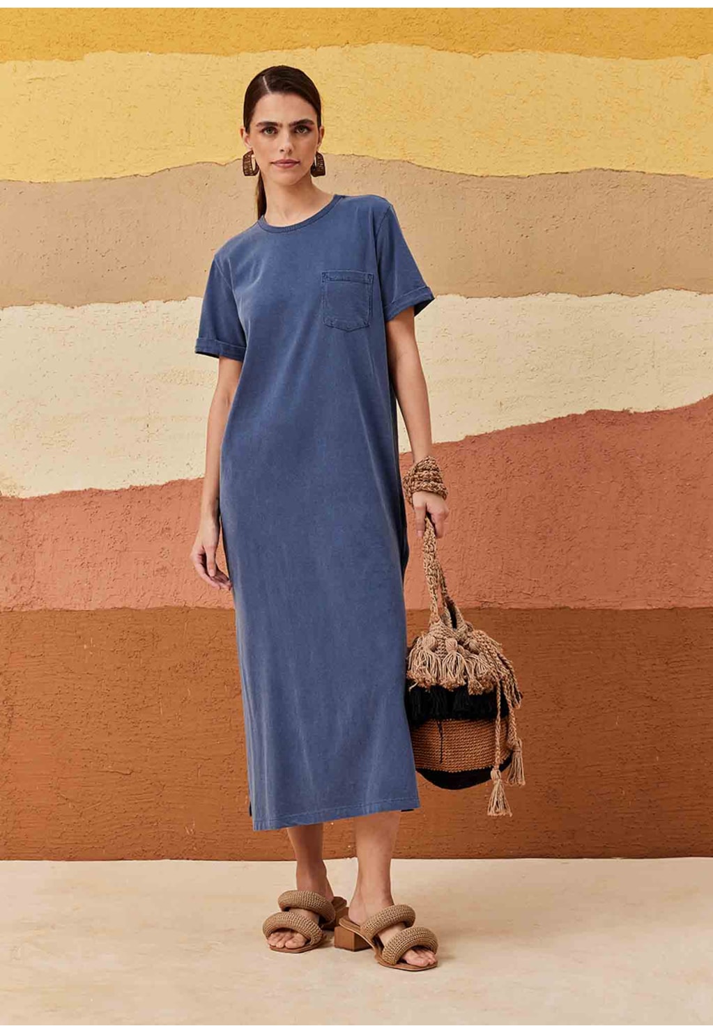 Vestido Midi Bolsinho Estonado