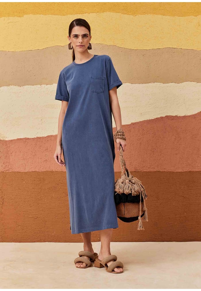 Vestido Midi Bolsinho Estonado