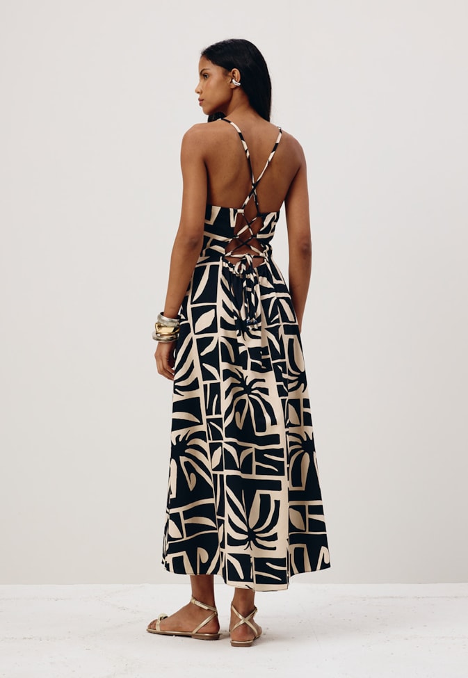 Vestido Midi Bolsos Estampado Reflexo