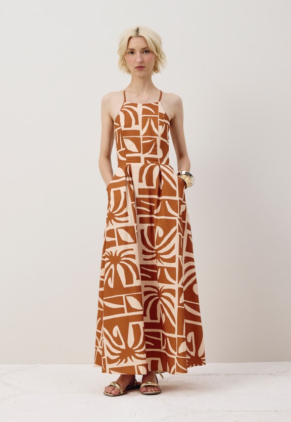 Vestido Midi Bolsos Estampado Reflexo Vista Frontal