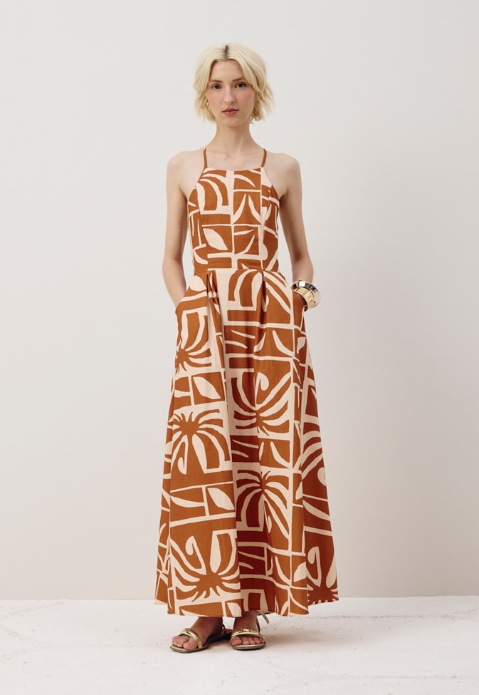 Vestido Midi Bolsos Estampado Reflexo