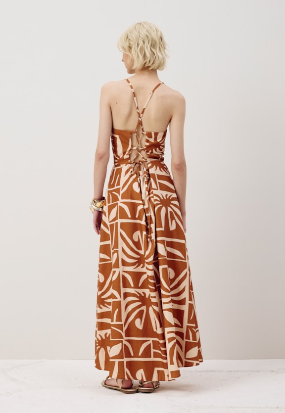 Vestido Midi Bolsos Estampado Reflexo Vista Traseira