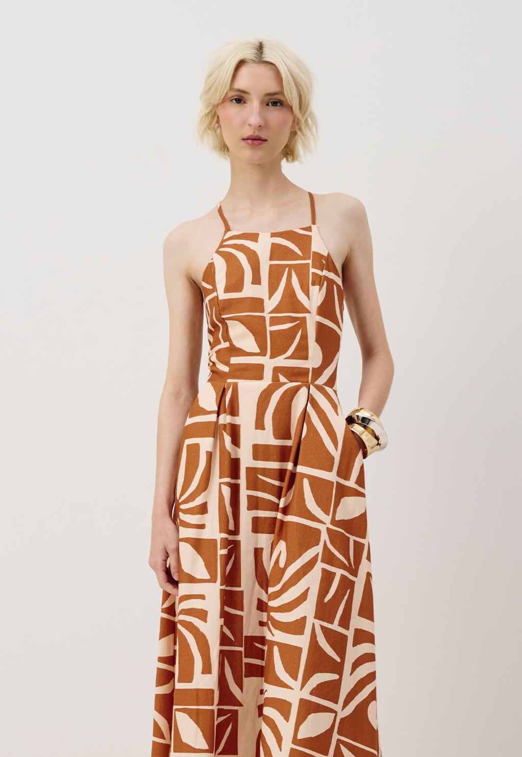 Vestido Midi Bolsos Estampado Reflexo