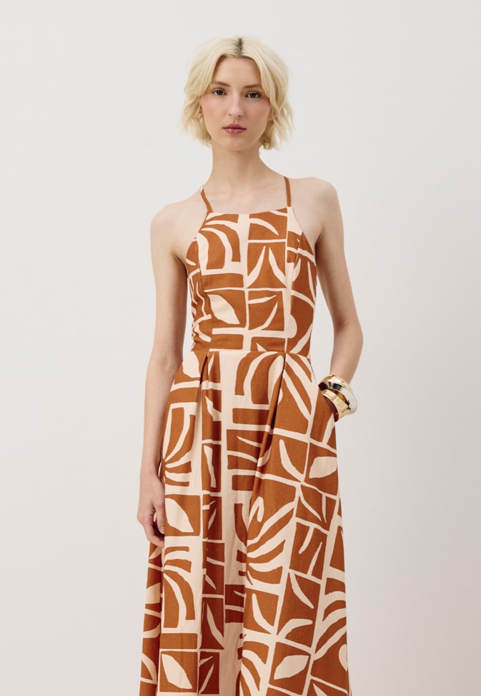 Vestido Midi Bolsos Estampado Reflexo