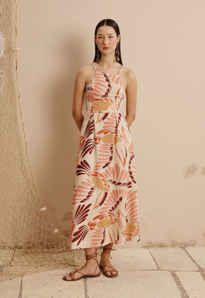 Vestido Midi Bolsos Estampado Tucano Toco