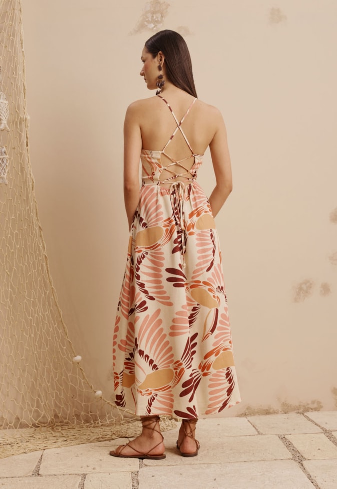 Vestido Midi Bolsos Estampado Tucano Toco