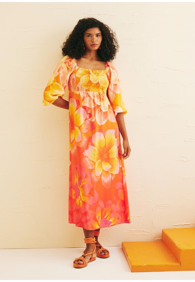 Vestido Midi Busto Lastex Estampado Dalia