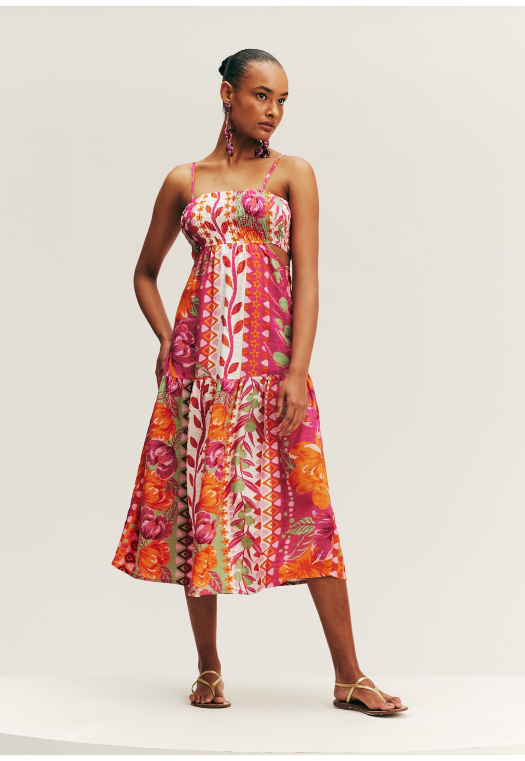 Vestido Midi Busto Lastex Estampado Florista