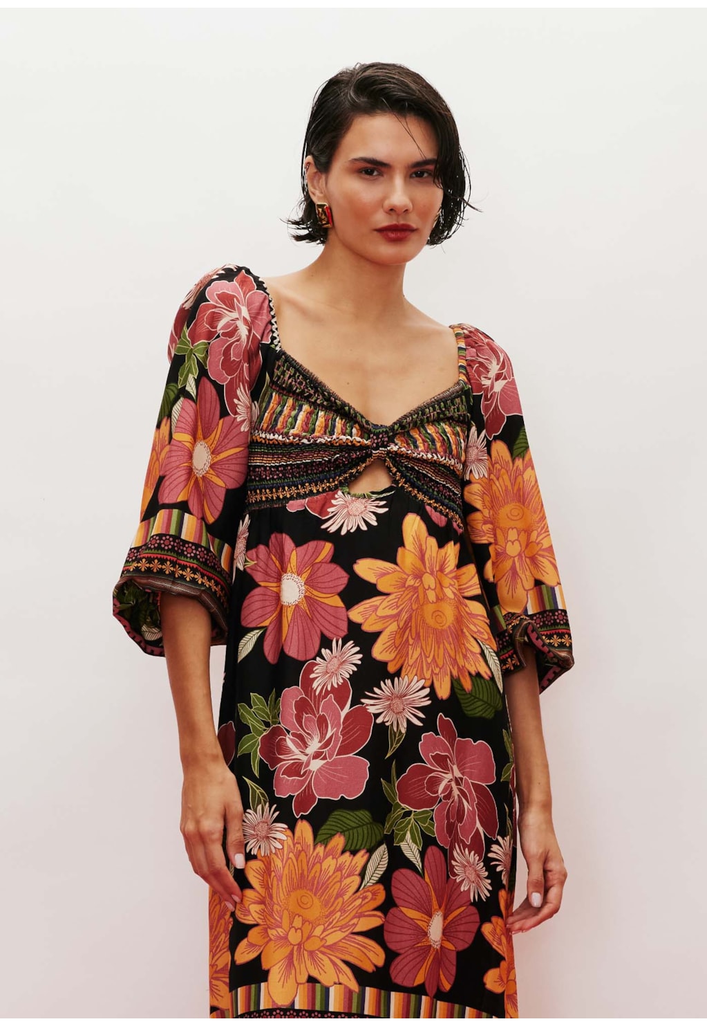 Vestido Midi Busto Lastex Estampado Gafieira