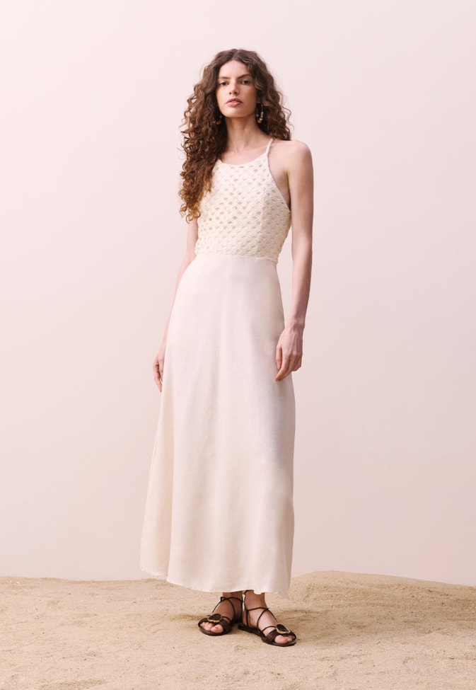 Vestido Midi Busto Malha Rendada