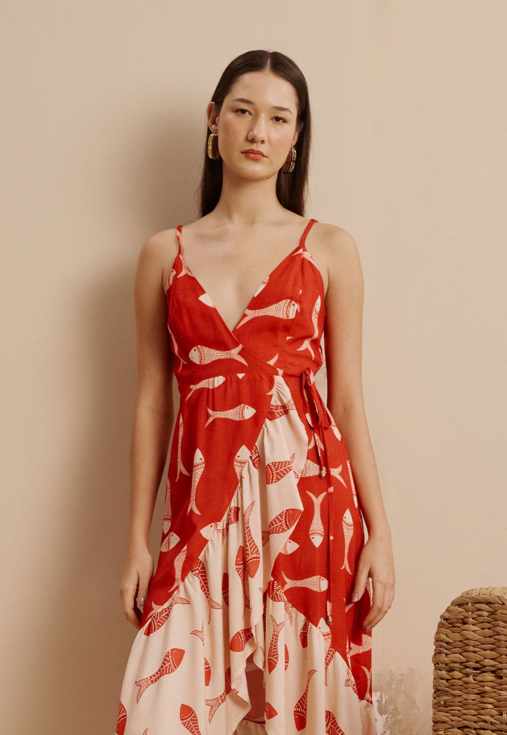 Vestido Midi Cachecouer Babado Estampado Manzua