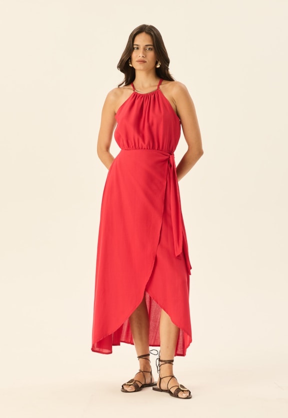 Vestido Midi Cachecouer Detalhe Aviamento Vista Frontal