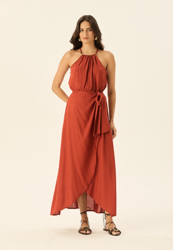 Vestido Midi Cachecouer Detalhe Aviamento Vista Frontal