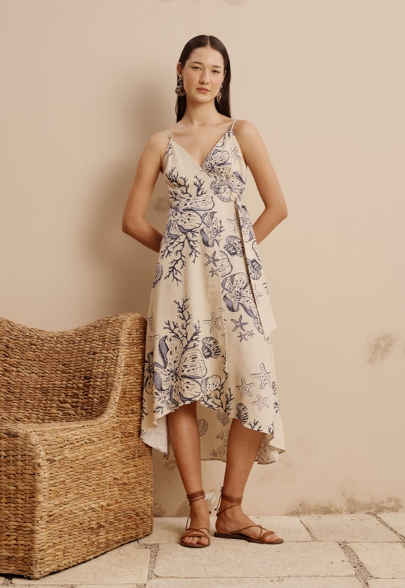 Vestido Midi Cachecouer Estampado Murere Vista Frontal