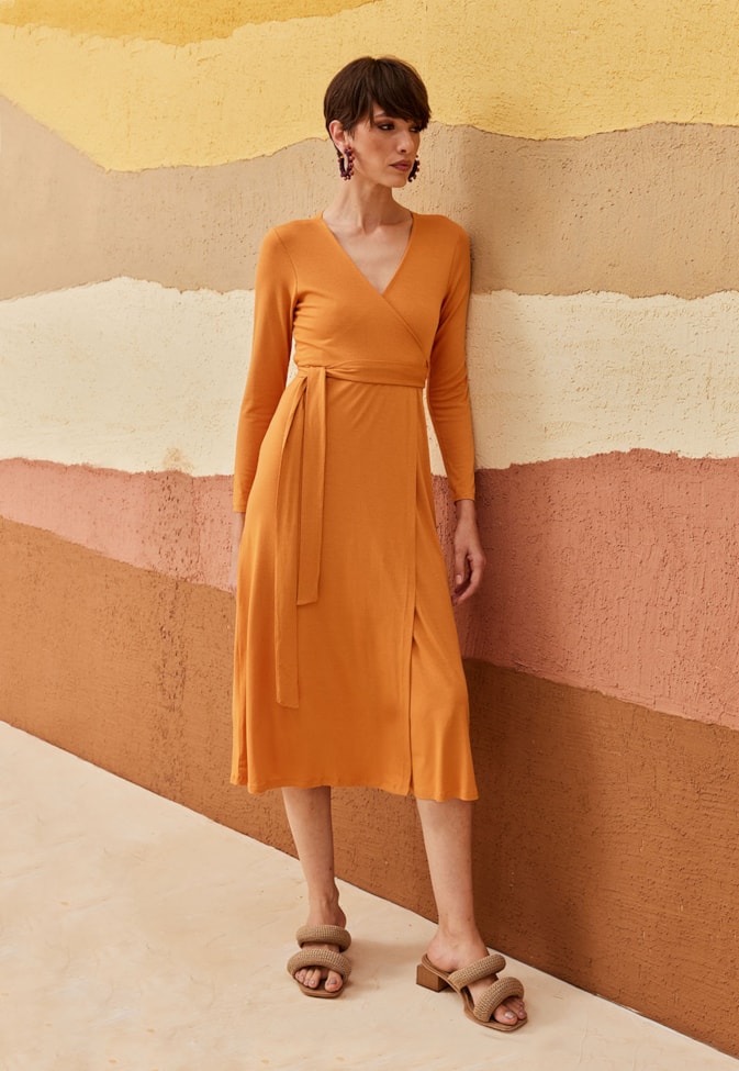 Vestido Midi Cachecouer Manga Longa