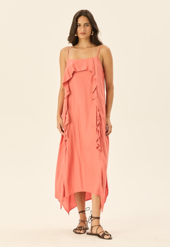 Vestido Midi Camada Pontas Vista Frontal