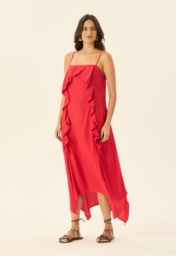 Vestido Midi Camada Pontas Vista Frontal