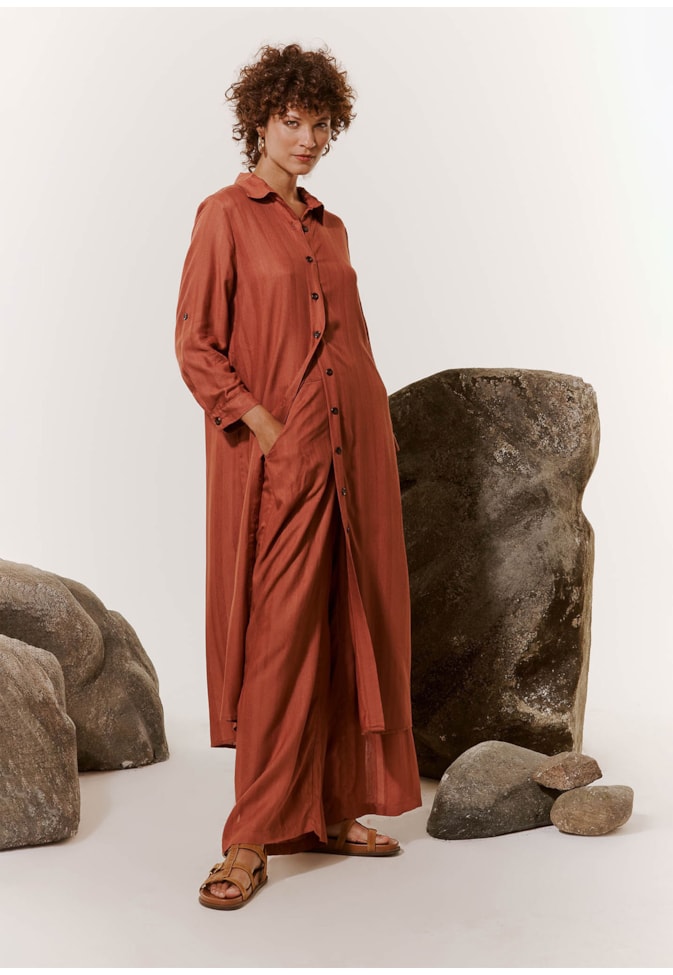 Vestido Midi Chemise Manga Longa