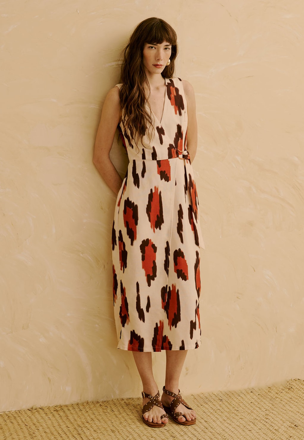 Vestido Midi com Argola Orgânica Estampado Chimu Off