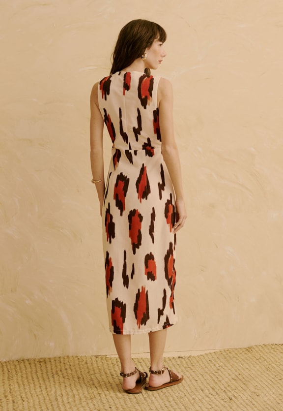 Vestido Midi com Argola Orgânica Estampado Chimu Off Vista Traseira