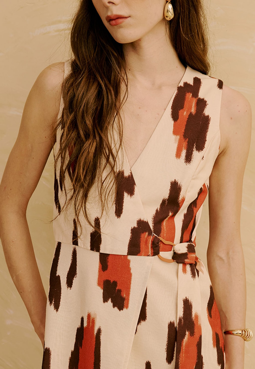 Vestido Midi com Argola Orgânica Estampado Chimu Off