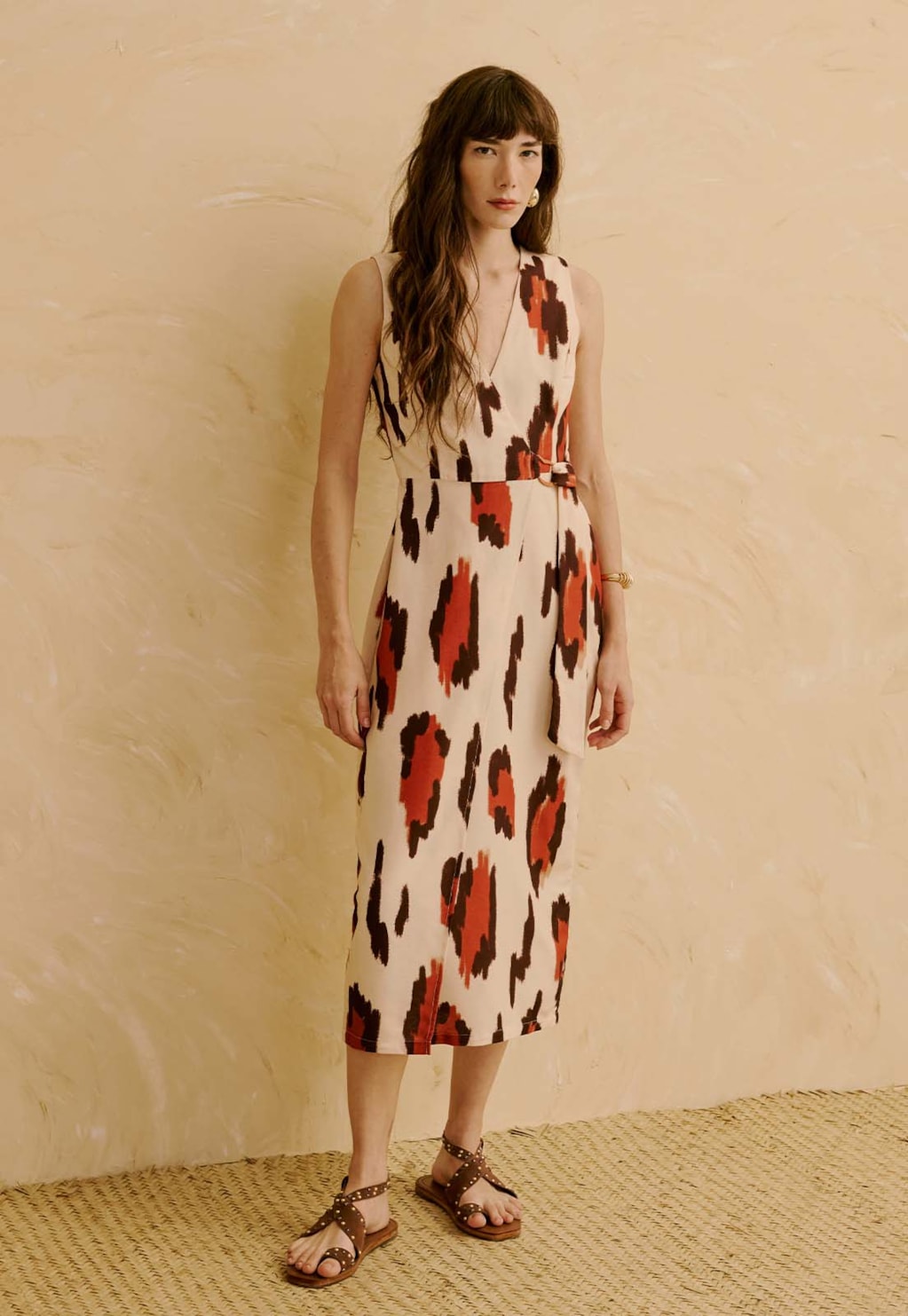 Vestido Midi com Argola Orgânica Estampado Chimu Off