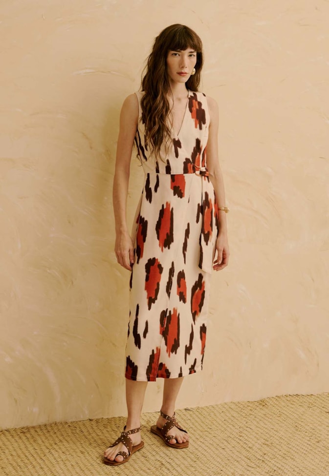 Vestido Midi com Argola Orgânica Estampado Chimu Off