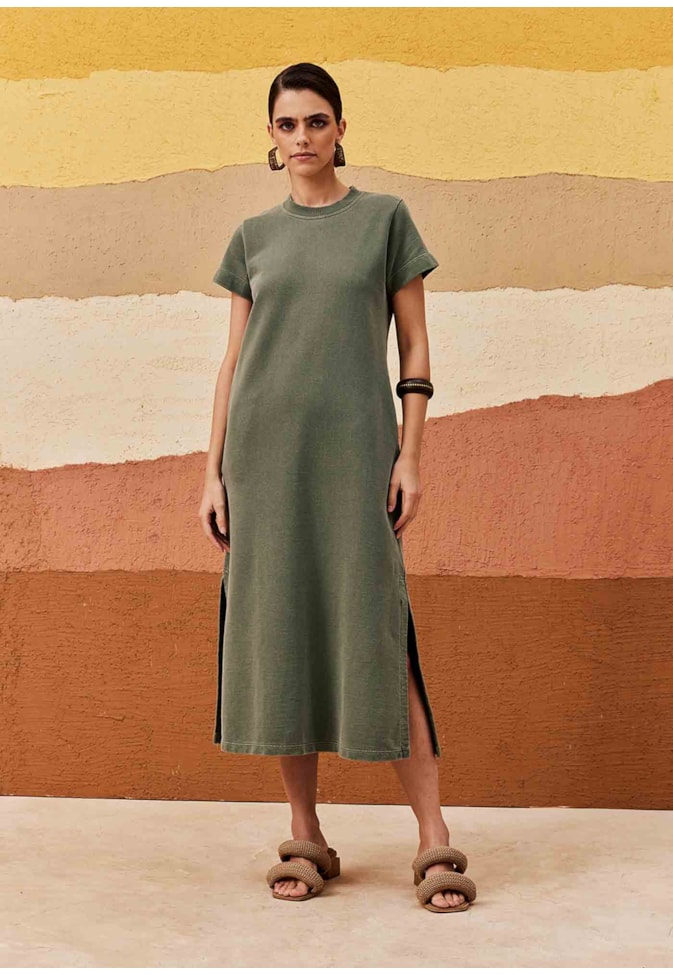 Vestido Midi com Fendas Estonado