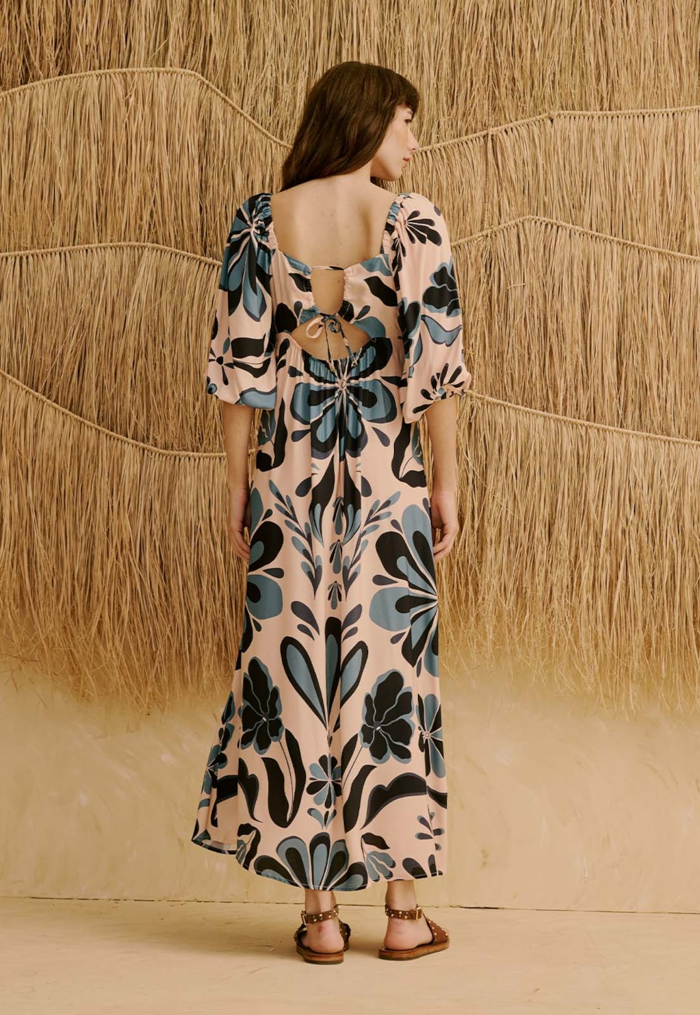 Vestido Midi com Manga Bufante Estampado Cantuta