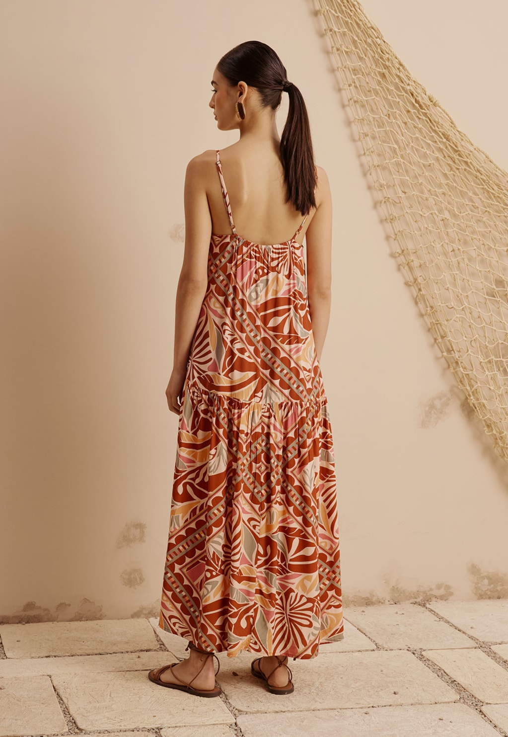 Vestido Midi Com Maria Estampado Azulejaria