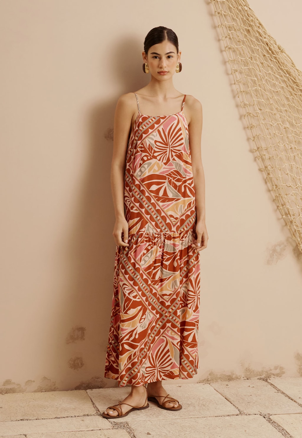 Vestido Midi Com Maria Estampado Azulejaria