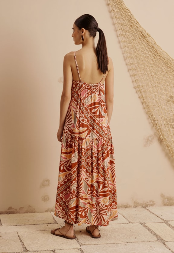 Vestido Midi Com Maria Estampado Azulejaria Vista Traseira